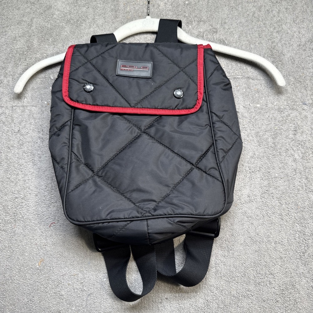 Polo Sport Ralph Lauren Black Quilted Nylon Backpack Red Trim Vintage Streetwear
